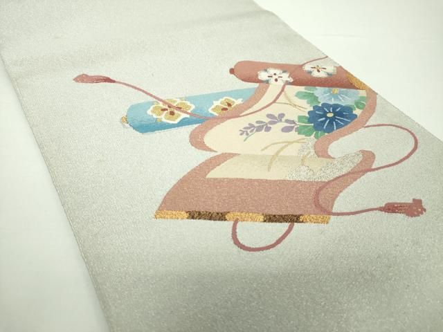 平和屋着物●爪掻き本綴れ　八寸名古屋帯　花絵巻　金銀糸　正絹　逸品　DAAX4191ps 平和屋着物○爪掻き本綴れ 八寸名古屋帯 花絵巻 金銀糸 正絹 逸品