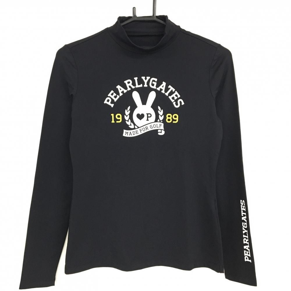 美品】パーリーゲイツ 長袖ハイネックシャツ 黒 裏微起毛 韓国