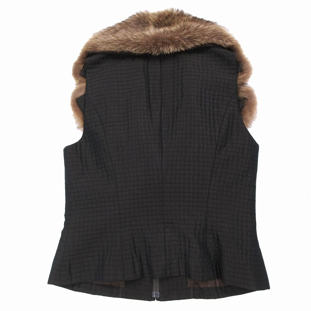 FOXEY フォクシー キルティング ベスト 中綿入り ノースリーブ ジャケット ファー付き サイズ40 M ブラウン レディース 【中古】 FOXEY フォクシー キルティング ベスト 中綿入り ノースリーブ