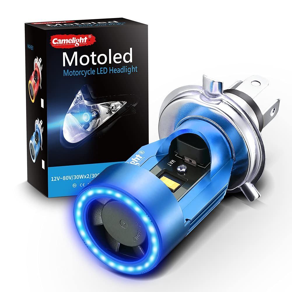 汎用 24V / / 12V ホワイトライト DC 直流 Hi/Lo HS1 6000K H4 ヘッドライト LED バイク用 (青) CCFL 青色光付き Camelight