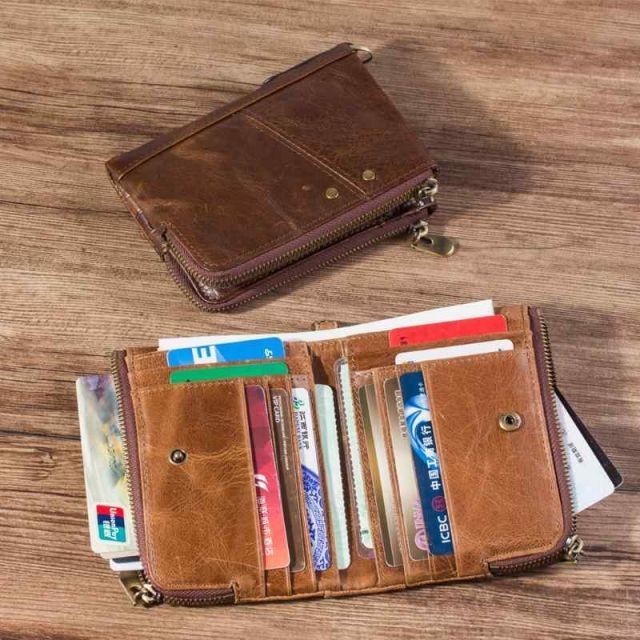 メンズ 鞄 カバン バック ファッション オシャレ アイテム 小物  ダメージ加工 ジッパー ウォレット レザー メンズ ヴィンテージ トップ レイヤー 牛革 シンプル 縦型 ウォレット 