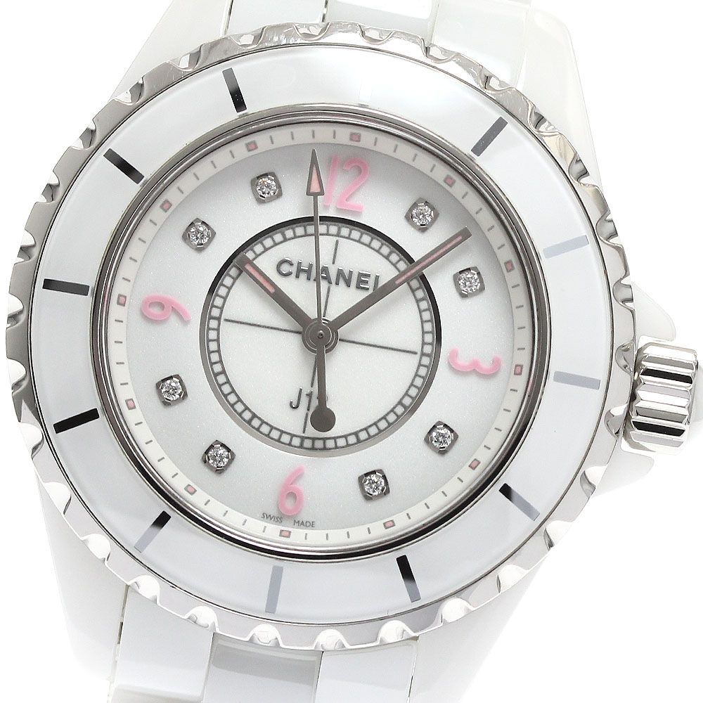 シャネル CHANEL H4863 J12 ピンクライト 世界 1200本 8Pダイヤ クォーツ レディース保証書付き_913939