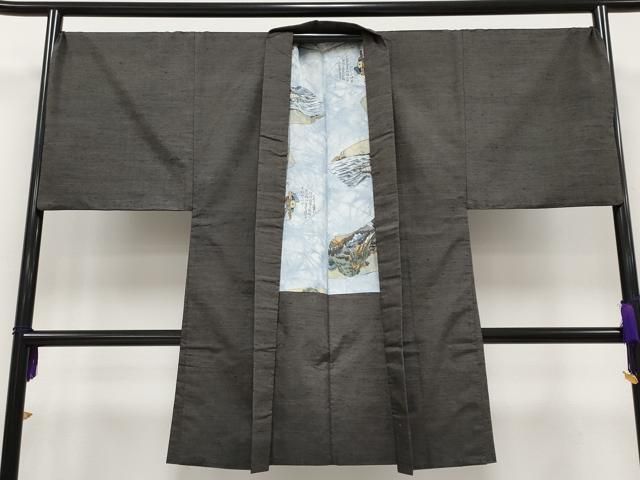 平和屋本店■極上　男性　紬　アンサンブル　色無地　黒橡色地　逸品　CYAA2185s5 平和屋本店□極上 男性 紬 アンサンブル 色無地 黒橡色地 逸品