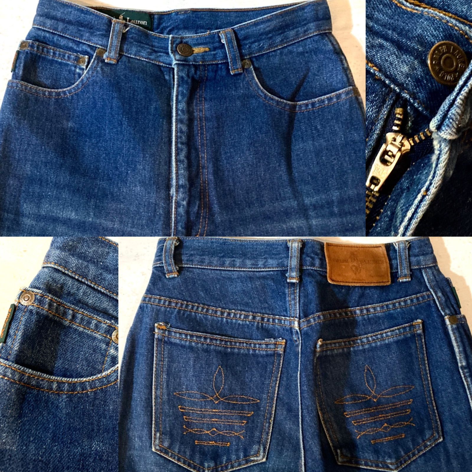 RALPH LAUREN RANCH WEAR 80 s-90 sVINTAGE ブーツカットジーンズ デニムパンツ 刺繍 バックステッチ ラルフローレン ビンテージ 紺