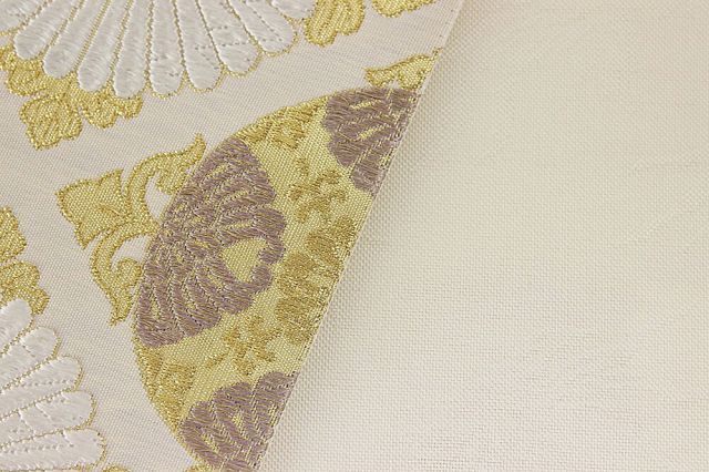 呉服屋 正絹 西陣袋帯 つづれ唐織 色無地 証紙番号2349 （株）橋本清