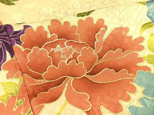 二尺 振袖 豪華花模様 金駒刺繍 着物 正絹 袷 広衿 RK-2520 平和屋着物□豪華振袖 駒刺繍 絞り 鼓花文 正絹 逸品 CAAU3719xi