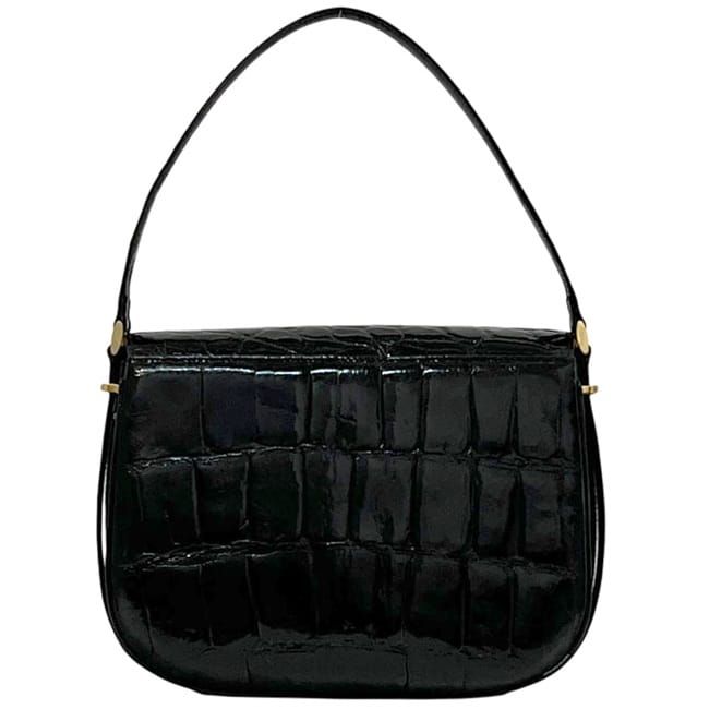 ルーシーサンクレール セミショルダーバッグ ブラック 美品 クロコダイル 本革 中古 LUCIE SAINT CLAIR クロコ 黒 肩掛け フラップ クロコレザー リアルレザー ワニ革 レディース 女性 定番 人気 ハンドバッグ ルーシーサンクレール セミショルダーバッグ ブラック 美品