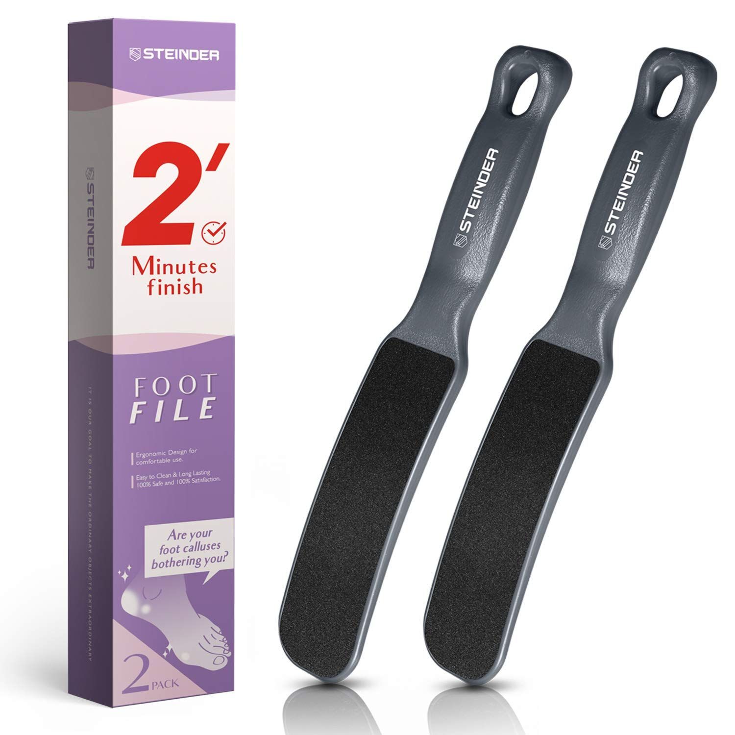 【在庫処分】(1pcs 旅 角質リムーバー 除去 グレー) トラベル かかときれい 衛生 安全 (2 フットケア 磨き 角質取り PCS かかと削り 丸洗いOK 乾湿足用 簡単 SET) フットファイル Steinder かかと角質取り