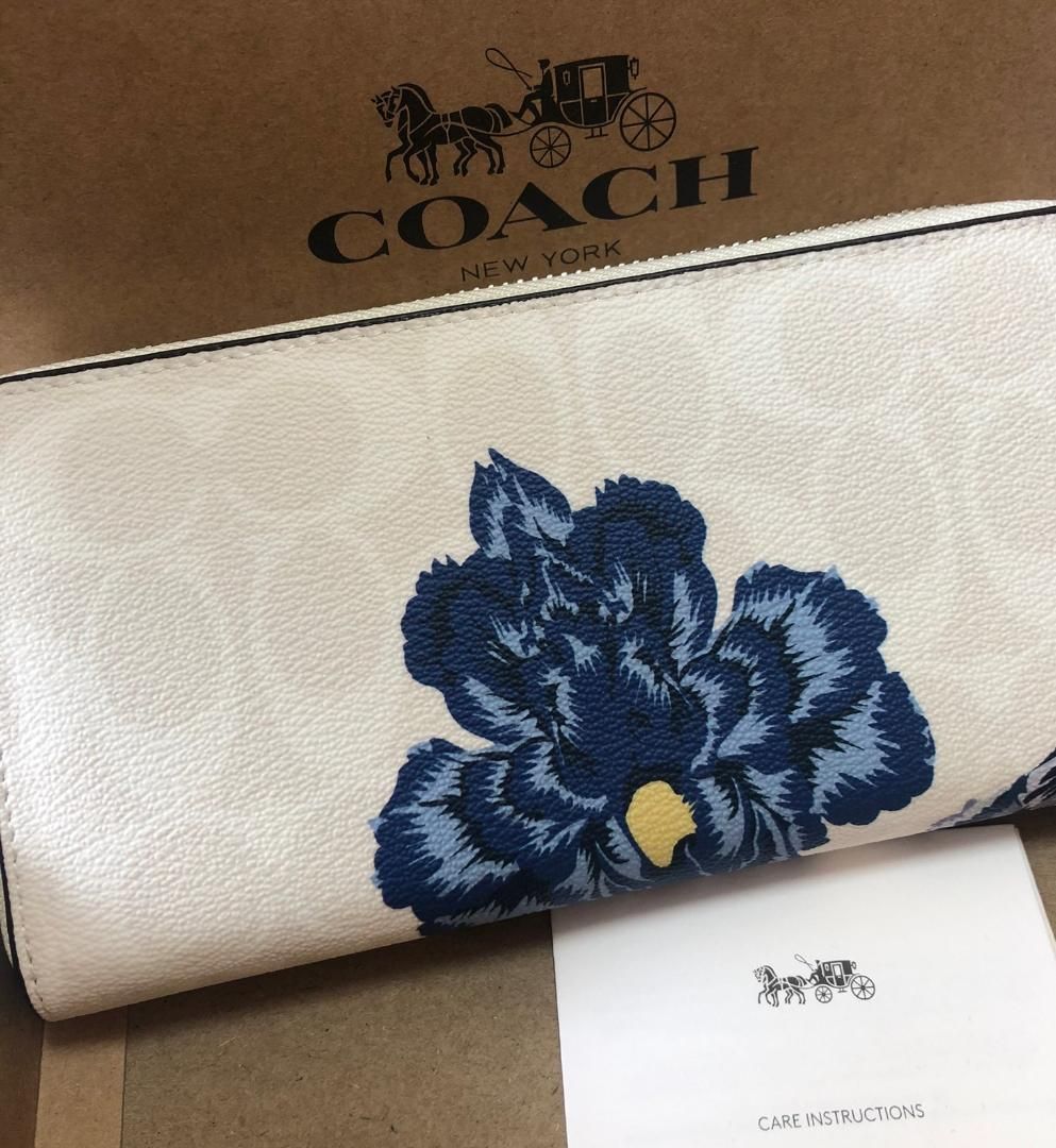 COACH コーチ 新品 ホワイト 紫 花柄 長財布 レディース 小物 財布 白