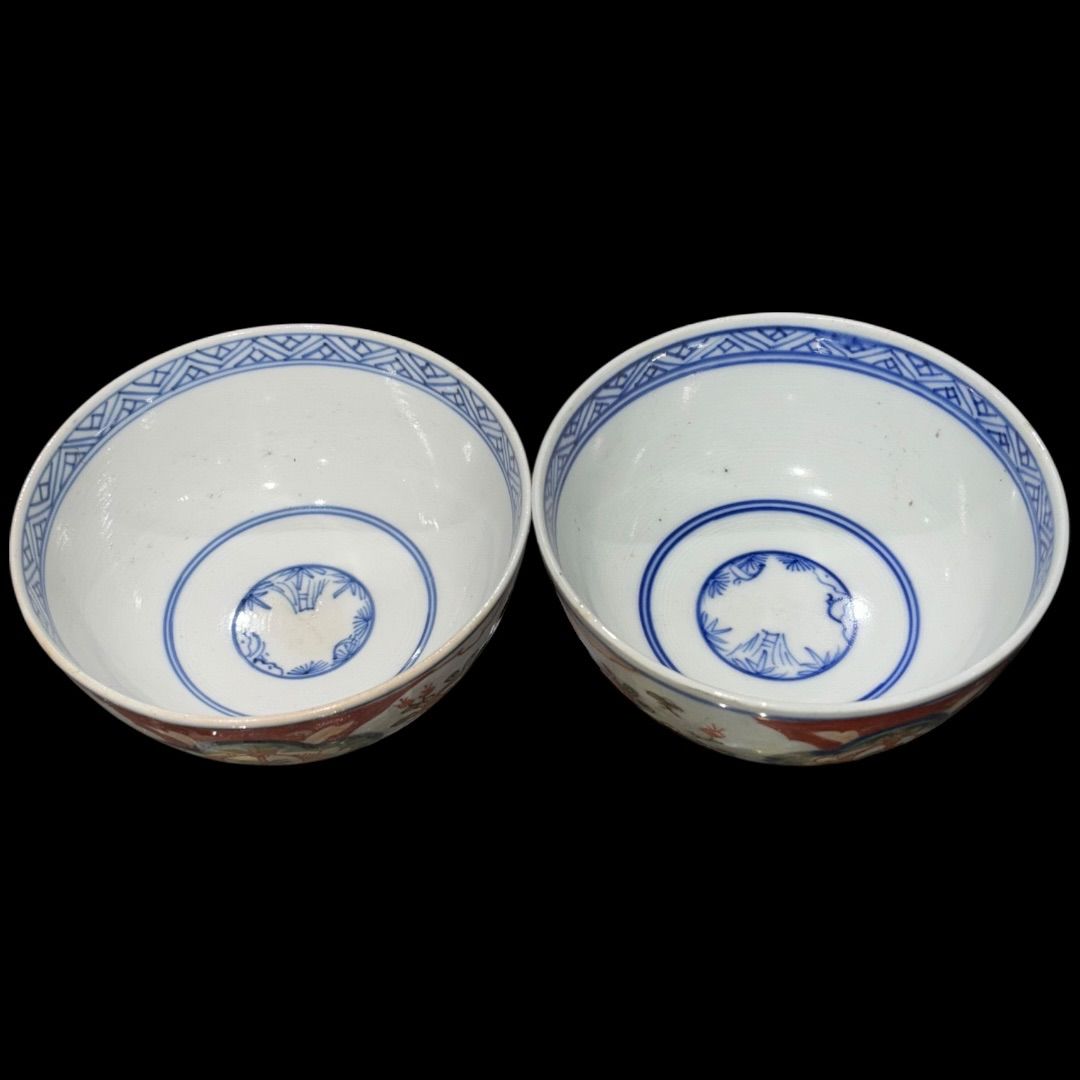 古伊万里焼 色絵金彩 明治中期 手描き コレクター放出美品 旧家蔵出し 送料無料 幕末〜明治 伊万里焼 色絵金彩兎図 7寸皿2枚(中皿)(R-044542