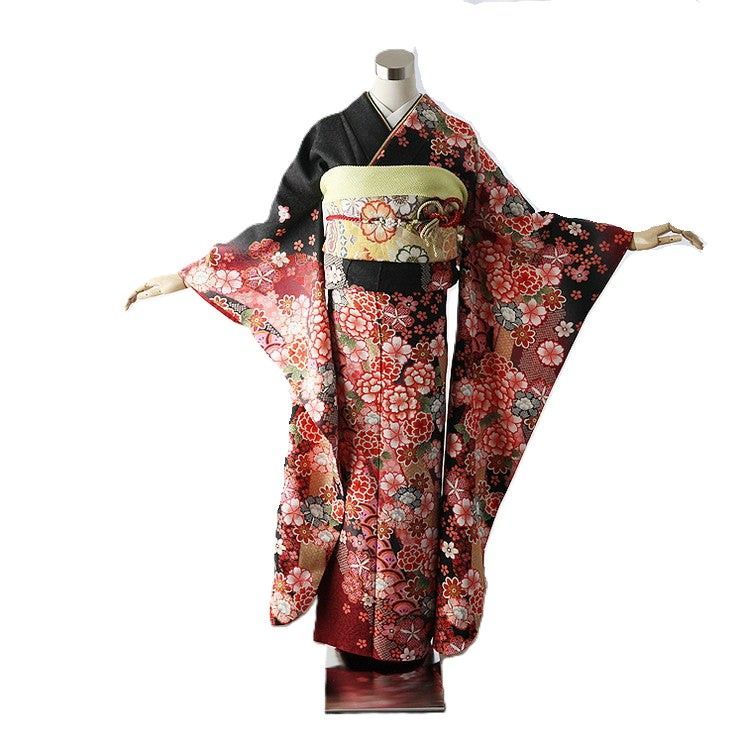 クラシック 振袖 メルカリ - bk-035 黒 身長155-170cm 着物・浴衣