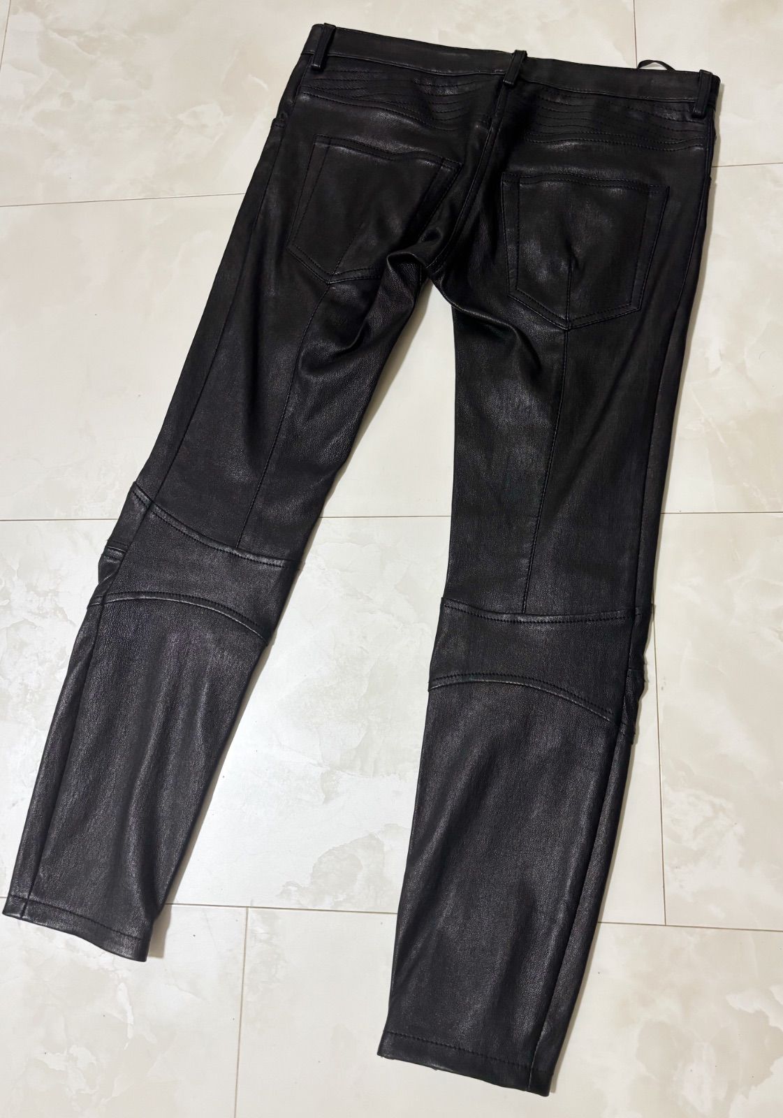 BALMAIN バルマン レザー パンツ ブラック ライダース スキニー