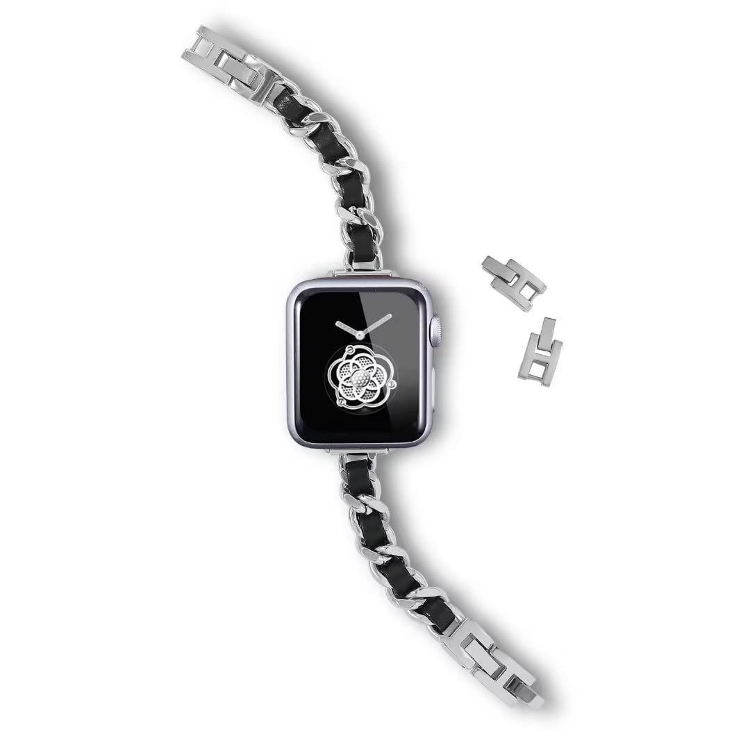 【在庫処分】Series 9/8/7/6/5/4/3/SE/2/1に対応 iWatch 交換ベルト 工具不要 細い お洒落 調整可能 バンドチェーン 通勤 ウォッチ Apple パーティー Apple 45mm 贈り物 44mm プレゼント（シルバーステンレス
