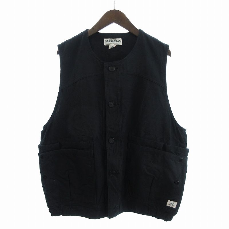 ササフラス SASSAFRAS Overgrown Hiker Vest ベスト 前開き コットン 黒 ブラック M
