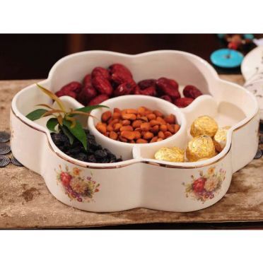 ヨーロピアン風 花柄陶器製 蓋付きお菓子ボックス スナックトレー 果物