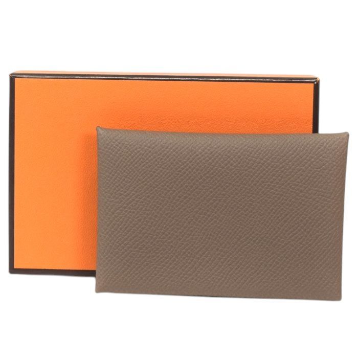 エルメス HERMES カルヴィ エプソン(レザー) SV金具 D刻印 2019年 カードケース コインケース コンパクトウォレット 二つ折り財布 ミニ財布 マルチケース メンズ レディース エトゥープ (グレー