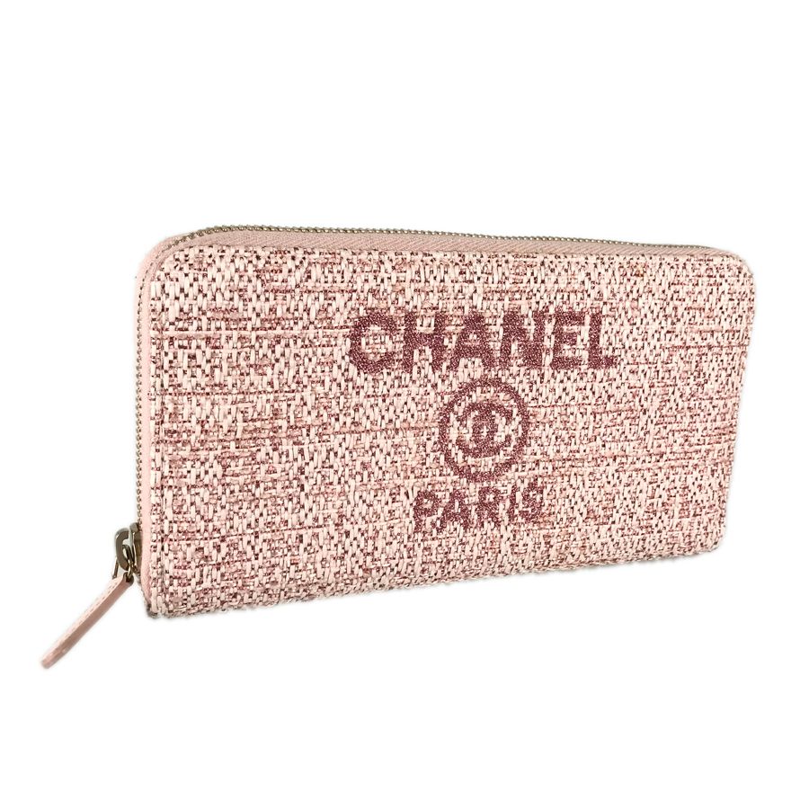 シャネル CHANEL ドーヴィル ピンク ツイード 長財布 ラウンド
