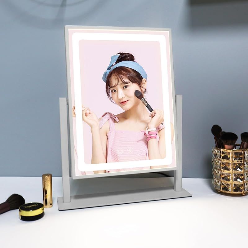 AMZTOLIFE 女優ミラー LEDライト付き ハリウッドミラー 10倍拡大鏡 3色調節 無段階調光 360度回転 タッチ式 化粧鏡 自然光再現 高色彩還元 電源コード式 鏡 卓上 （ミラーサイズ：35*26CM） 1