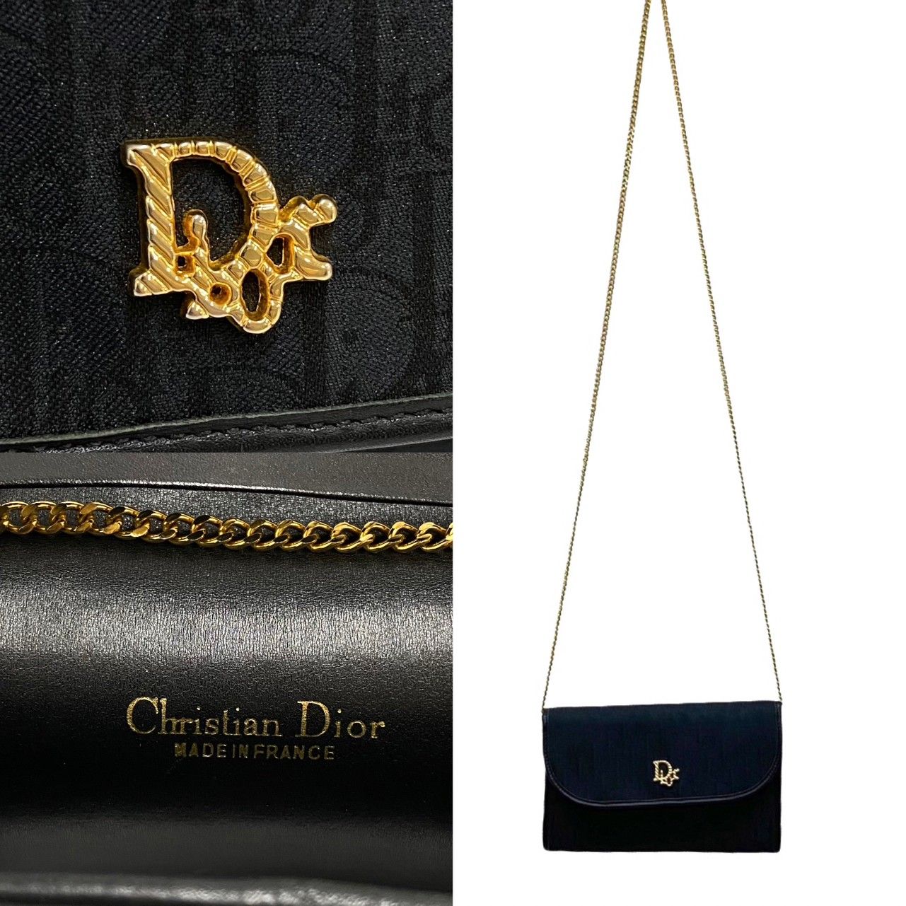 ほぼ未使用 Christian Dior ディオール トロッター ロゴ 金具 キャンバス レザー チェーン ミニ ショルダーバッグ ブラック 37956
