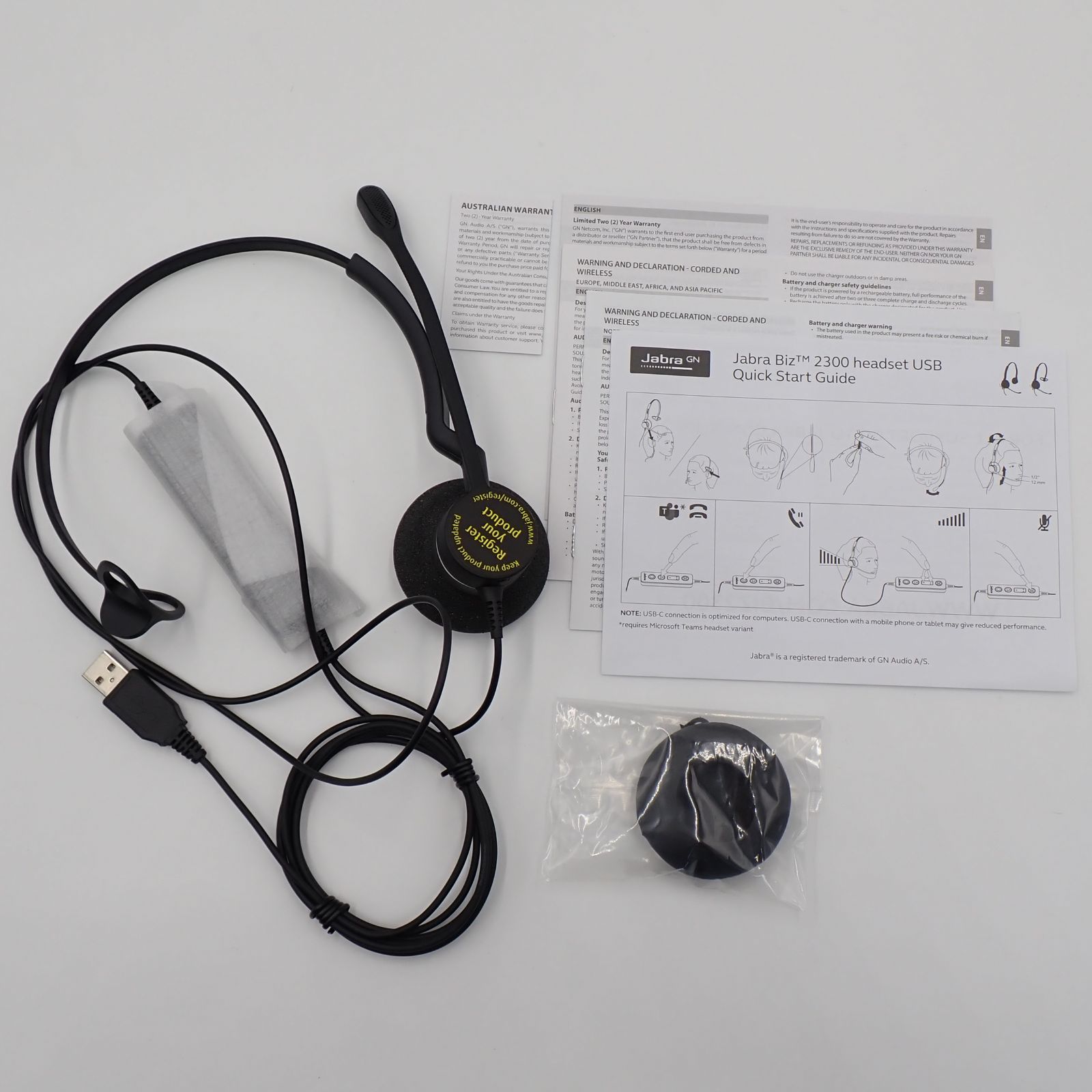 未使用美品 Jabra ジャブラ Biz 2300 USB MS HSC015 ヘッドセット 片耳 