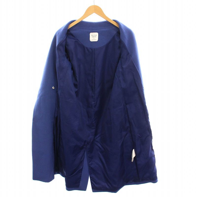 【美品】 ユナイテッドトウキョウ　ノーカラーロングコート　M ネイビー ウール ユナイテッドトウキョウ UNITED TOKYO Vネックノーカラーコート