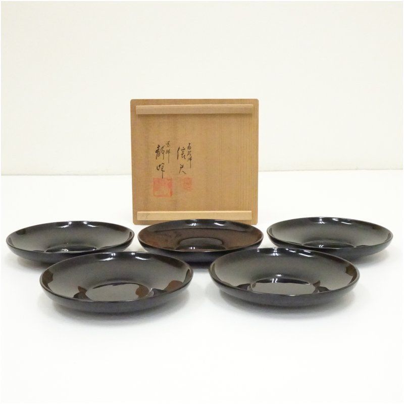 輪島塗 静峰 木谷信夫造 椿蒔絵茶托5客 共箱 茶たく 茶道具 煎茶 煎茶道具 おしゃれ かわいい 茶器 和食器 トレー 来客 お茶 緑茶 レトロ