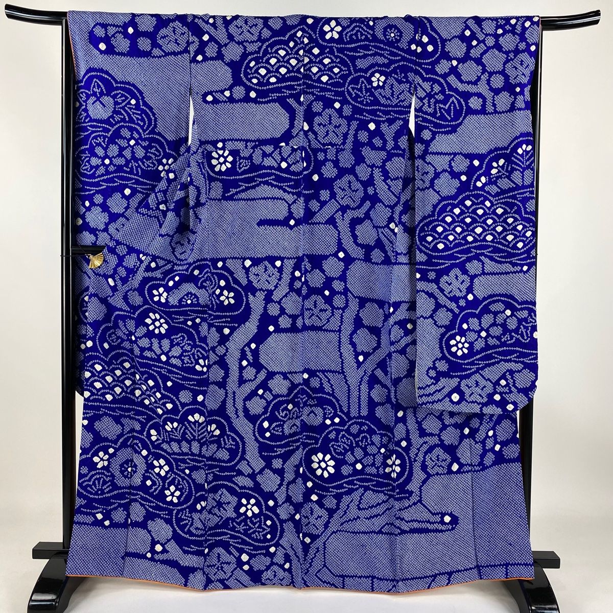 振袖 身丈164cm 裄丈67cm M 袷 笠松 青海波 絞り 青紫 正絹 秀品