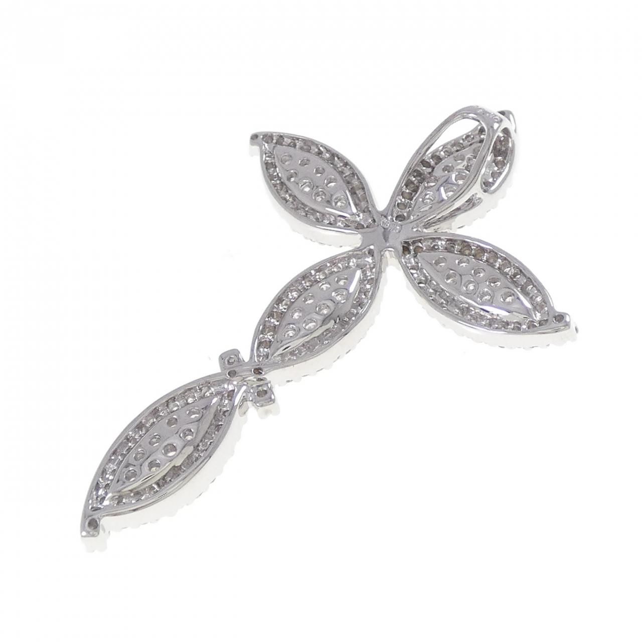 K18WG クロス ダイヤモンド ペンダント 1.30CT