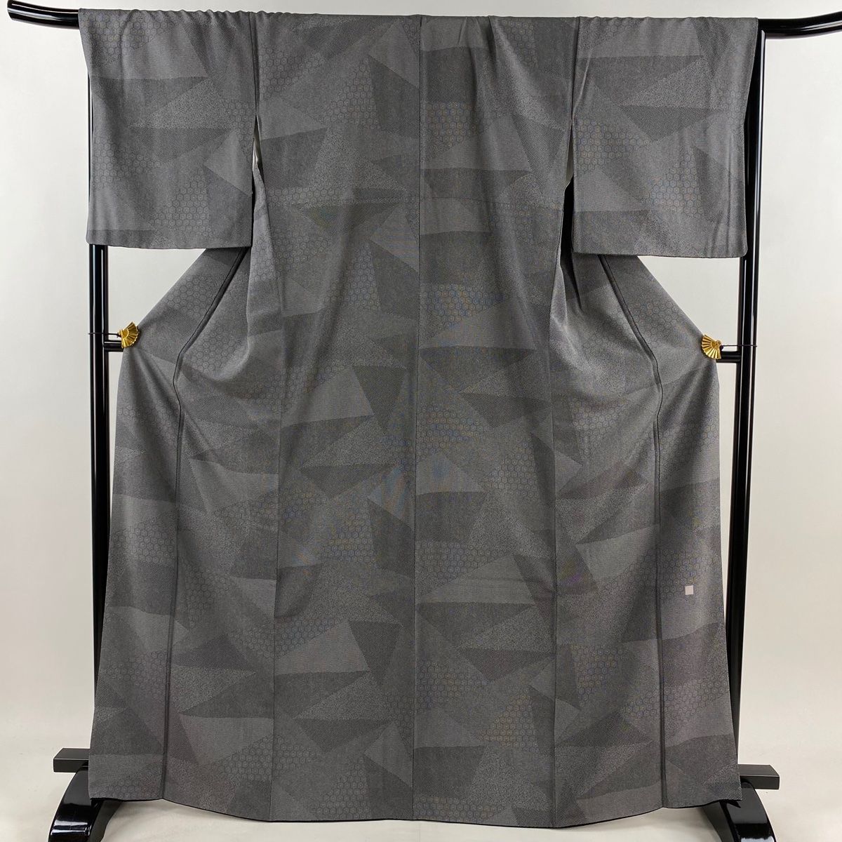 江戸小紋 身丈167cm 裄丈68.5cm L 袷 落款 寄せ柄 鮫 黒灰 正絹 名品