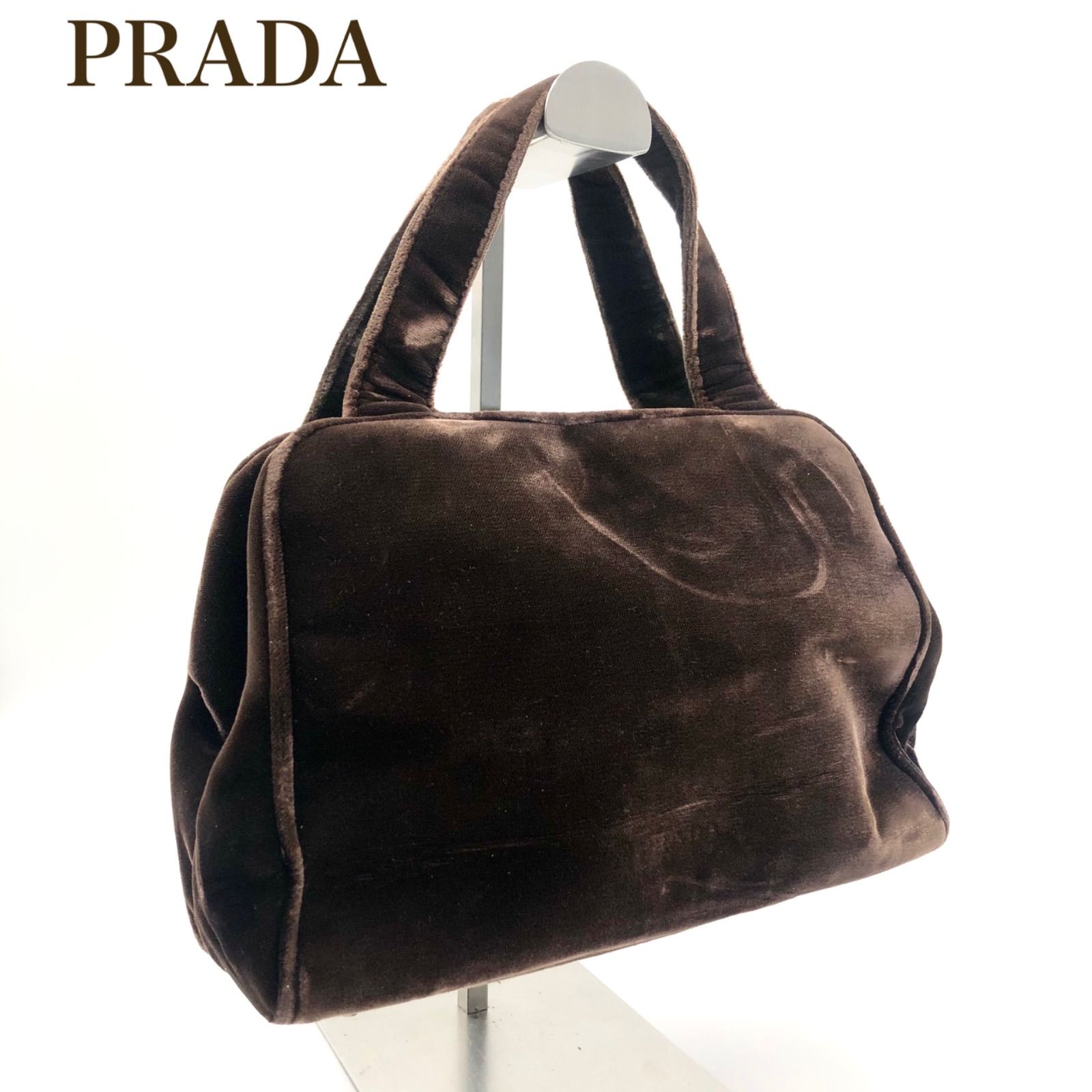 □良品□希少□PRADA プラダ ベロア素材 ミニボストンバッグ 