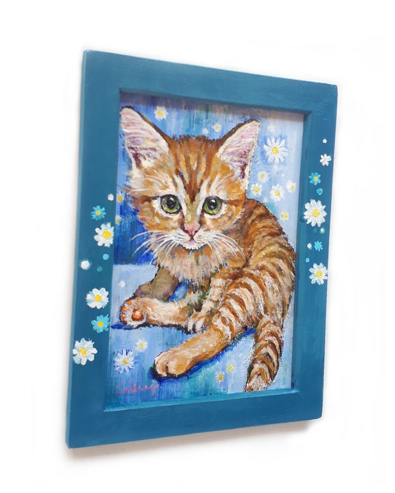 ［匿名で配送］一点もの 猫 油絵 油彩 絵 インテリア 一点物】『 マフラーを巻いた猫 』油絵 油彩 油画 インテリア
