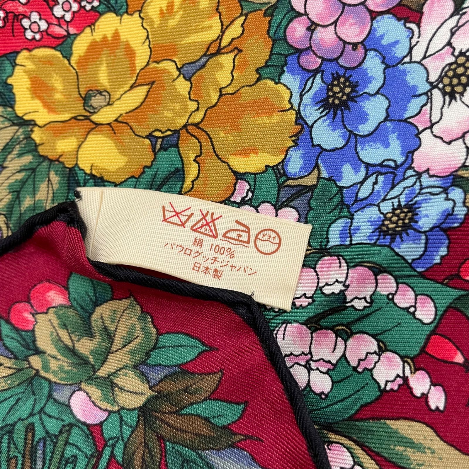 日本製 PAOLO GUCCI スカーフ 大判 シルク 花柄 バーガンディ 日本製 PAOLO GUCCI スカーフ 大判 シルク 花柄 バーガンディ