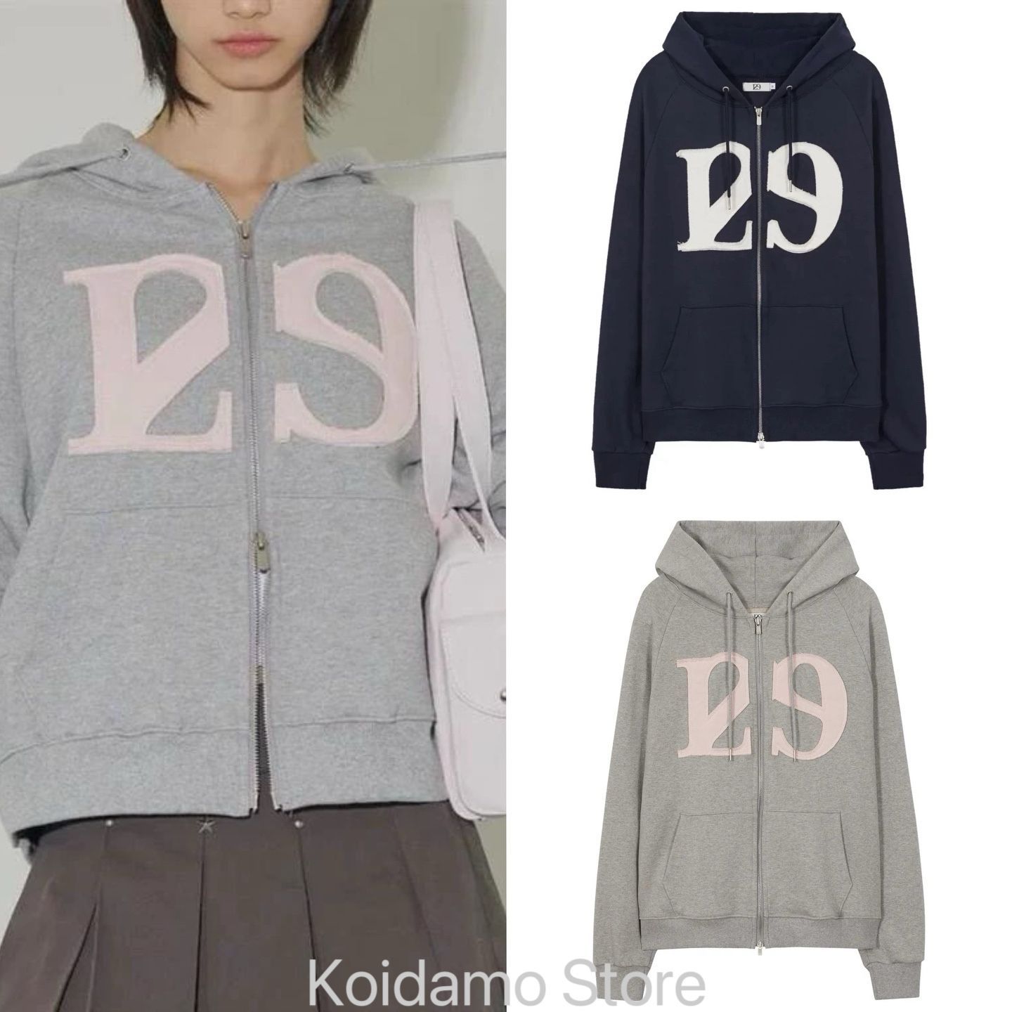 ILLIGO イリゴ 129 LOGO PATCH HOODIE ZIP-UP トップス ファスナー パーカー スウェット フーディ 2色