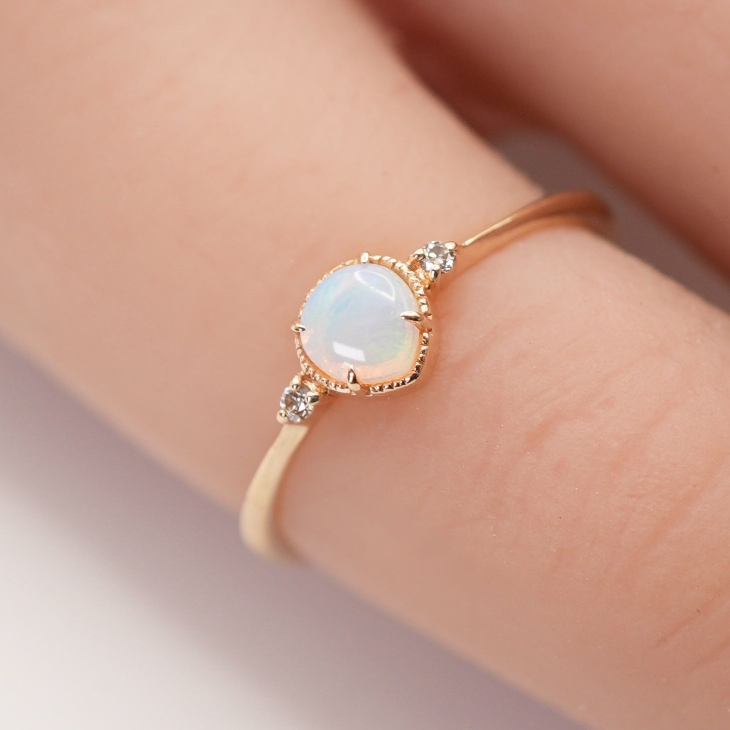 美品 アガット オパール K10 ダイヤモンド リング/24-4436