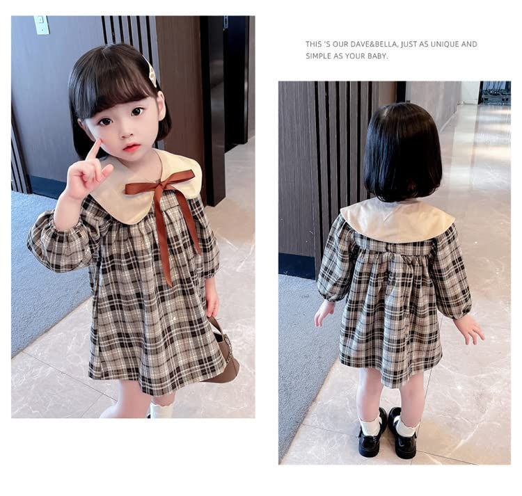 カーキ色セット1_110 [Baby koi]  ガールズ服長袖ワンピース女の子春秋洋服フォーマル子供ドレス結婚式お宮参り発表会七五三バースデー通園服キッズ贈り物ギフトチェック柄襟付きカーキ色110㎝セット1