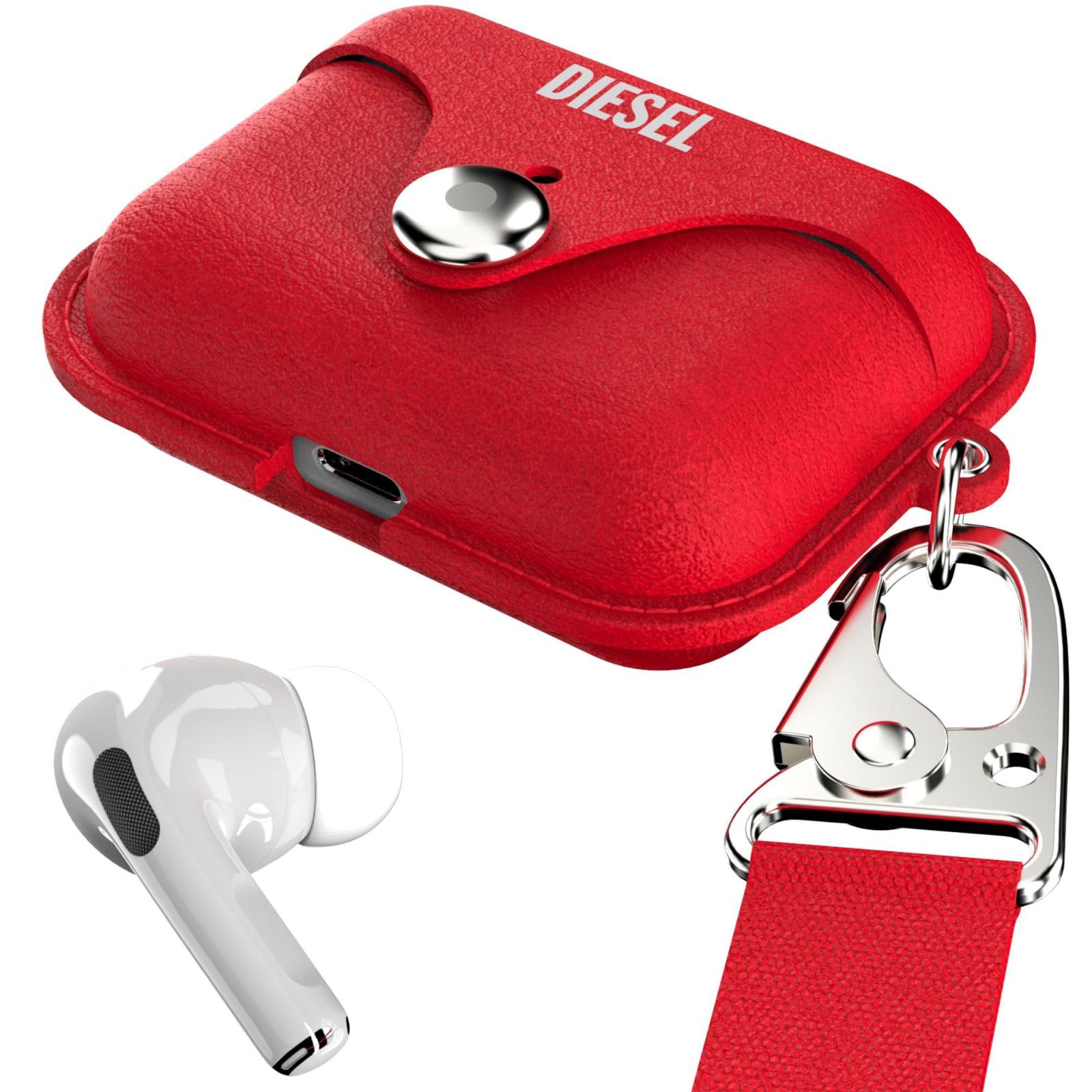 新着商品 プロ AirPodsPro ディーゼル 第1世代|第2世代 第1世代|第2世代 ロゴラベル付き 付属クリップ ケース 牛革 本革 赤 レザー ケース Pro レッド クリップ付 AirPods DIESEL
