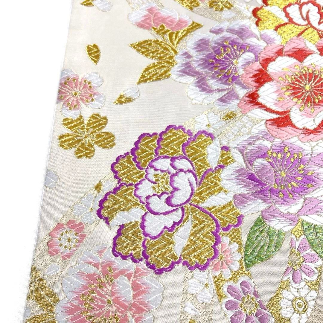振袖帯 牡丹 八重桜 熨斗 華やか 金糸 ホワイト 袋帯 着物 024a d