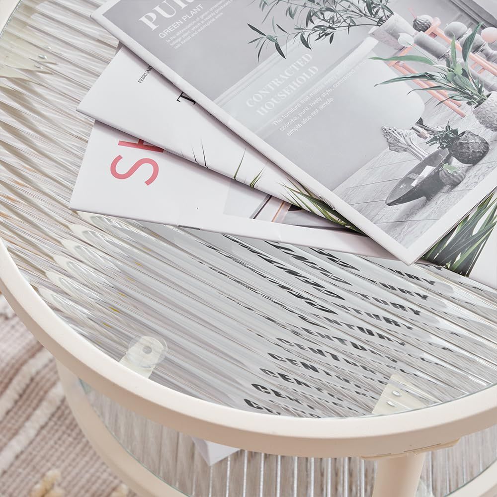 二段収納 ホワイト 幅70-幅45 センターテーブル 白 ガラステーブル おしゃれ 丸 ローテーブル オーエスジェイ OSJ MARWIL-DEMENAGEMENTS_CH