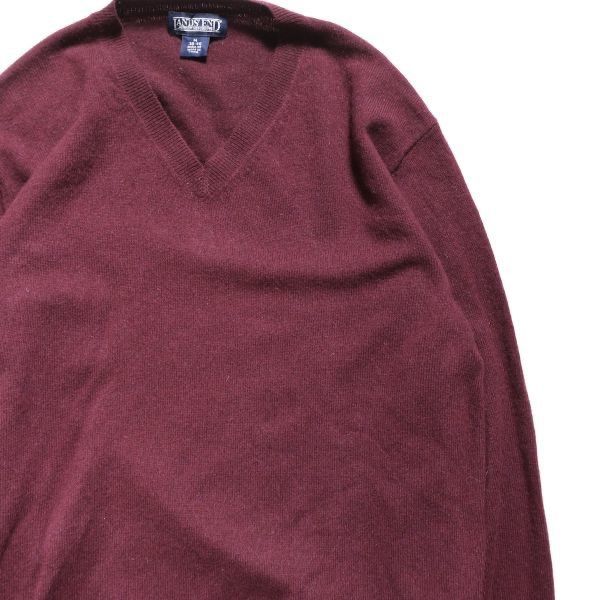 90's ランズエンド 100% カシミア Vネック ニットセーター (M) エンジ