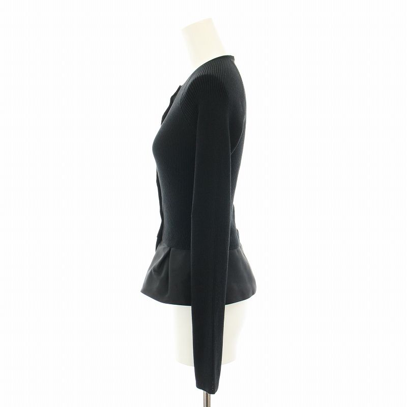 クリスチャンディオール Christian Dior ニットカーディガン クルーネック 長袖 ペプラム 切替 絹 I40 黒 2E24140GM541 レディース クリスチャンディオール Christian Dior ニットカーディガン