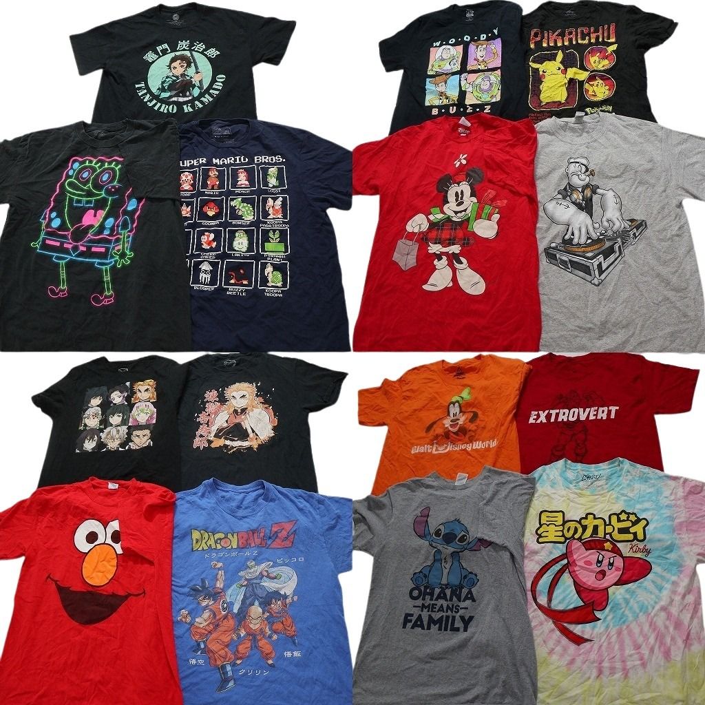 古着卸 まとめ売り キャラクター 半袖Tシャツ 15枚セット メンズ M ドラゴンボール セサミストリート 鬼滅の刃 ポケモン 古着 NC3874
