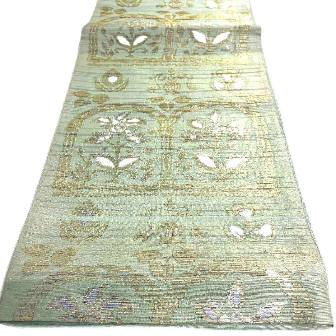 袋帯 夏用 紗 花模様 花紋 金糸 着物 062a p - メルカリ