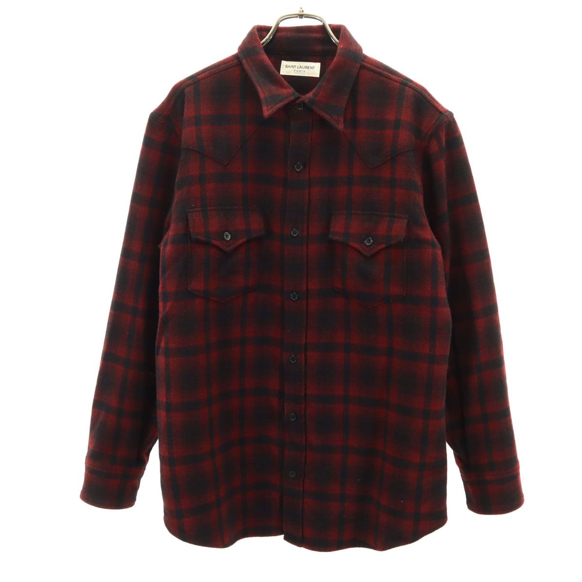 古着 Yves Saint Laurent 長袖チェックシャツ SAINT LAURENT PARIS サンローランパリ 日本製 ウールブレンド