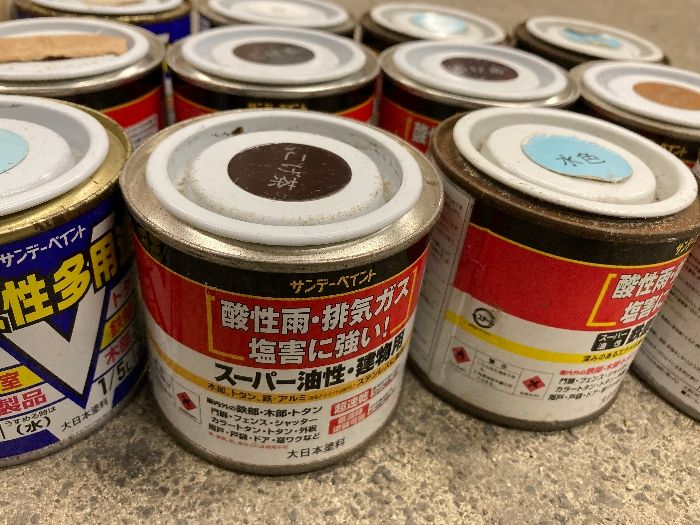 D2a サンデーペイント 大日本塗料 ペンキ 酸性雨 排気ガス鉄部 建物用 水性多用途 畳約1枚分 ホワイト 水色 こげ茶 色々 18点まとめて