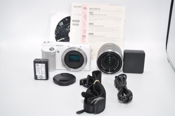 超美品 SONY ミラーレス一眼 NEX-F3 ズームレンズキット キットレンズ E 18-55mm F3.5-5.6 OSS付属 ホワイト NEX-F3K-W