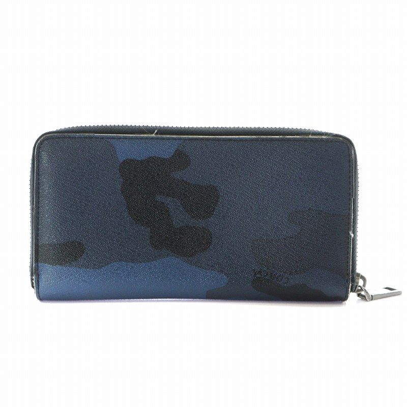 コーチ COACH 長財布 ラウンドファスナー 迷彩 カモフラ PVC 青 ブルー