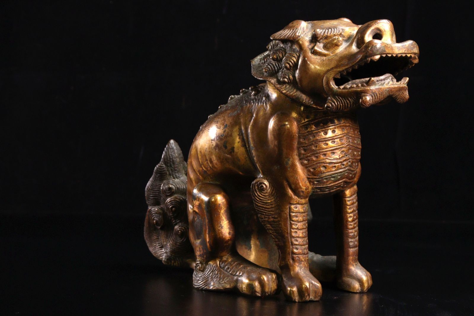 古美術品 銅製 獅子香炉 25cm 2269g 箱付 香道具 唐物 骨董 古