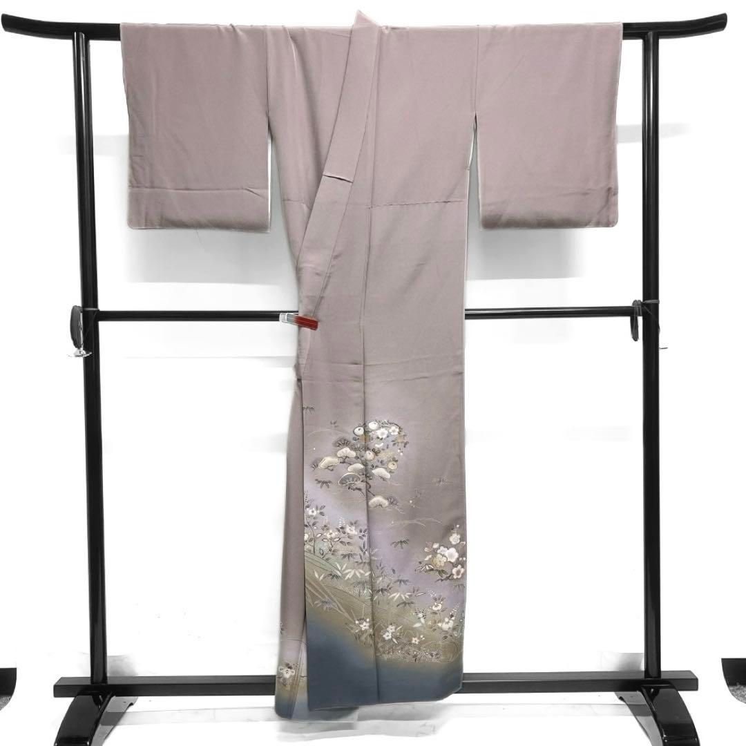 仲野雅峰 色留袖 金駒刺繍 金彩 花紋 松竹梅 菊 桜 橘 着物 043a