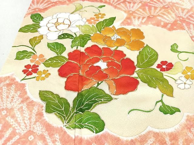 平和屋着物○訪問着 舞花文 暈し染め 金彩 金通し地 正絹