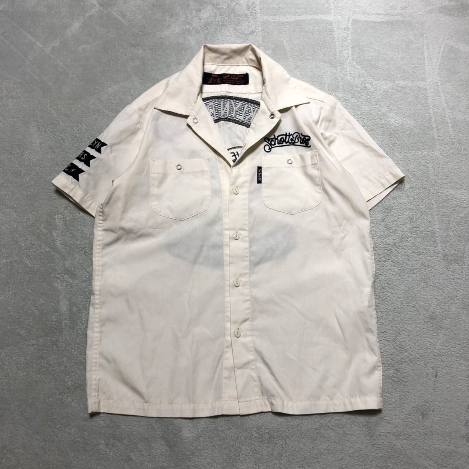 SCHOTT ワークシャツ オープンカラー 刺繍 ロゴ イーグル 鷲